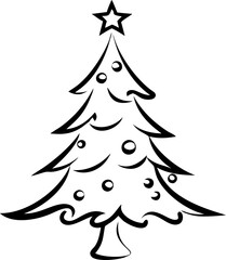 A black and white Christmas tree with a star on top