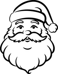A black and white drawing of Santa Claus with a white hat and beard