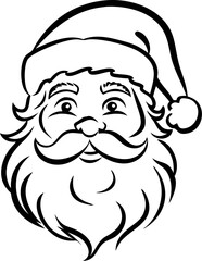 A black and white drawing of Santa Claus with a white background