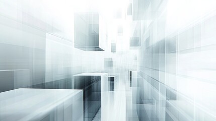 Obraz premium Abstract background with white and gray colors, a transparent glass box frame, and a square shape of light gray color.