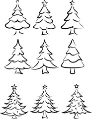 A set of six trees with a star on top of each one