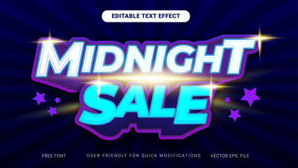 Editable Text Effect Midnight sale with dark blue gradient sun burst background vector