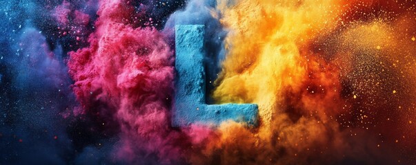 Colorful letter l emerging from vibrant cloud