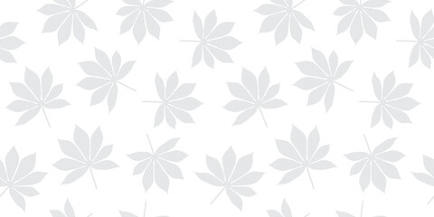 Tropical leaves seamless pattern background vector illustration, white grey color, cassava leaves pattern seamless