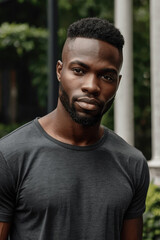 Fototapeta premium Black man in a black T-shirt