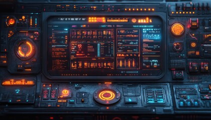 Obraz premium Futuristic Sci-Fi Control Panel with Glowing Lights