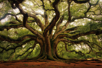 angel oak tree thick trunk gnarly limbs spanish moss