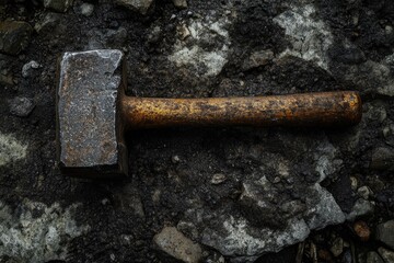 Rusty Hammer on a Bed of Dark Stones