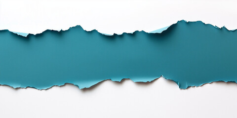 turquoise paper edge ripped torn white flat background isolated 