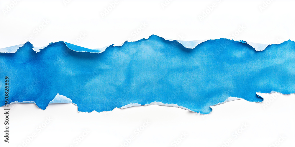 Wall mural blue paper edge ripped torn white flat background isolated