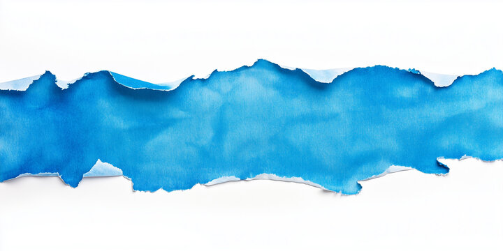blue paper edge ripped torn white flat background isolated 