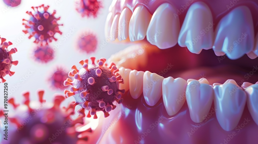 Poster a close up of a mouth with a virus in it