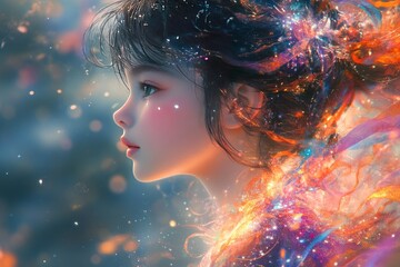 Celestial Dreams, Enigmatic Silhouette Dances in a Colorful Cosmic Landscape
