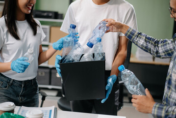 Eco-friendly teamwork with this office recycling scene. Perfect for showcasing sustainability, collaboration,