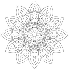 Simple circular pattern in the form of a mandala. Henna tattoo mandala. Mehndi style. Decorative pattern in oriental style. Coloring book page.