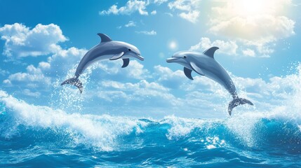 Two Dolphins Jumping Out of the Water