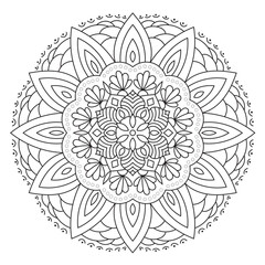 Simple circular pattern in the form of a mandala. Henna tattoo mandala. Mehndi style. Decorative pattern in oriental style. Coloring book page.