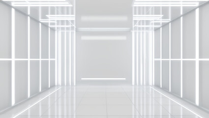 Futuristic Modern Interior: Sleek Light Room with Minimalistic Aesthetic and Vibrant Lighting Effects