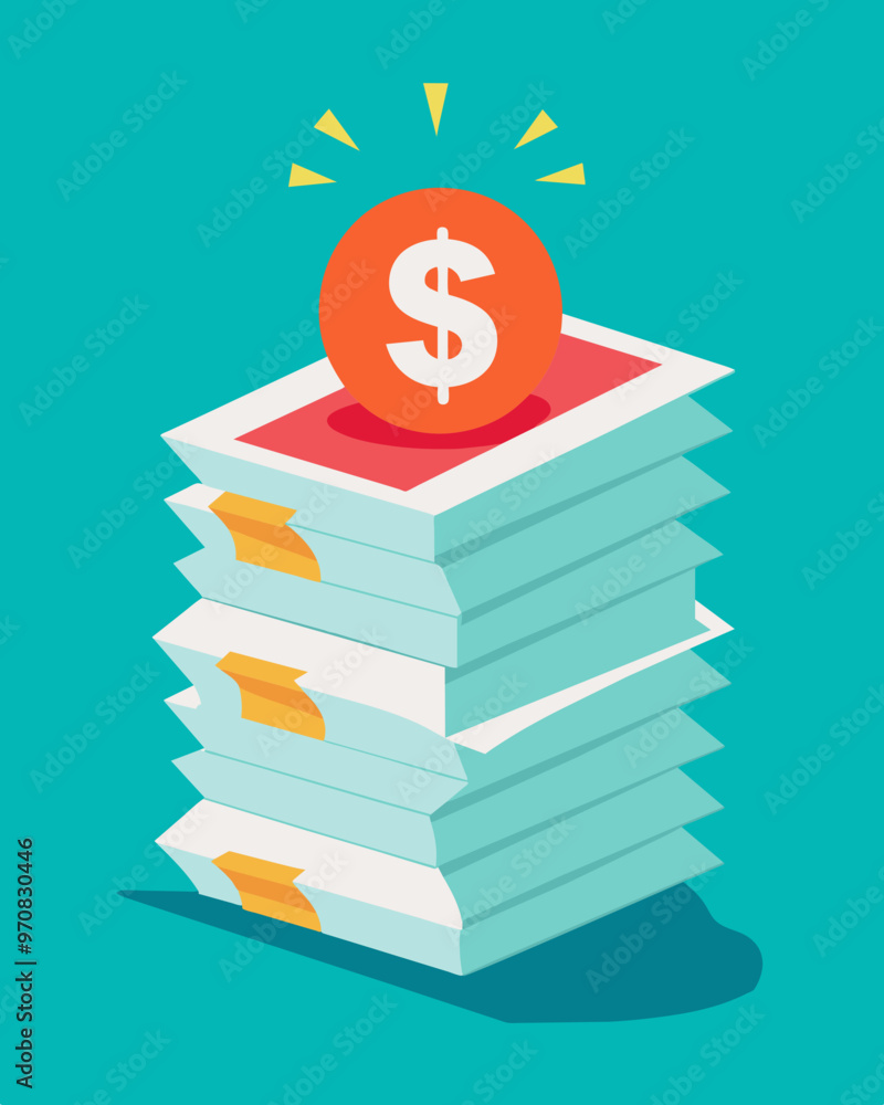 Poster a stack of unpaid bills with a broken dollar sign on top a common sight during an economic crisis.. 