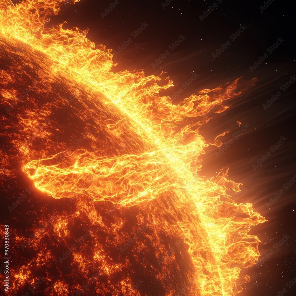 Sticker Fiery sun in space