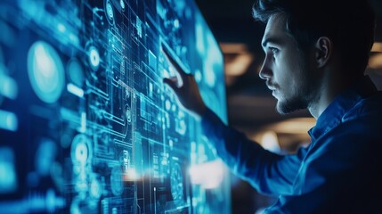 Man Interacting with Futuristic Digital Interface