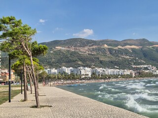 view of the beach in the city of Vlora, Albania