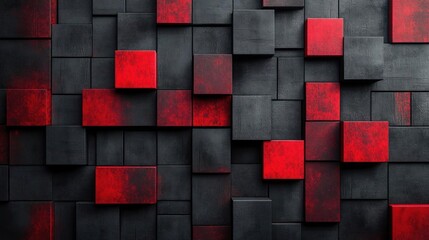 A modern art piece composed of abstract red squares arranged in a grid,