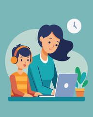 Fototapeta premium A single parent calls the hotline seeking advice on how to provide for their family while facing reduced work hours and financial strain.. Vector illustration