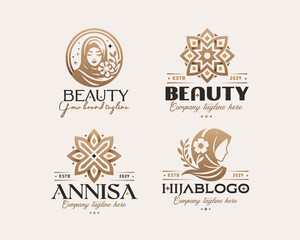 Beauty elegant hijab arabic woman logo design for business company