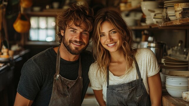 A couple cleaning their brushes together at a sink, chatting and sharing tips about their painting techniques
