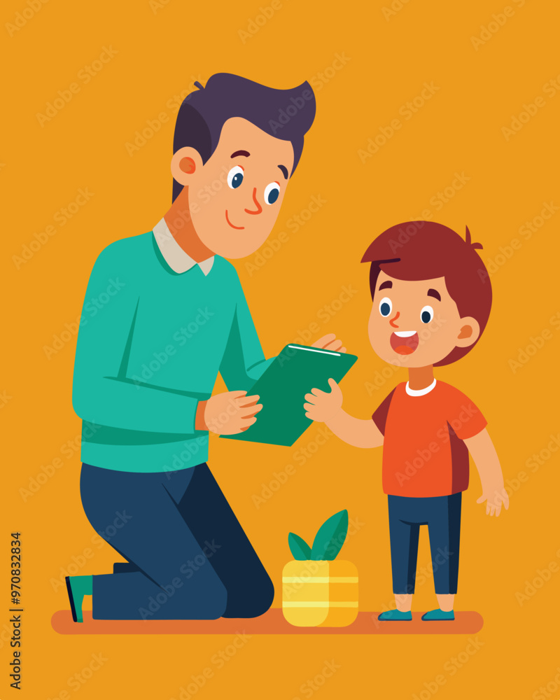 Poster a single parent teaching their young child the importance of budgeting and involving them in the pro