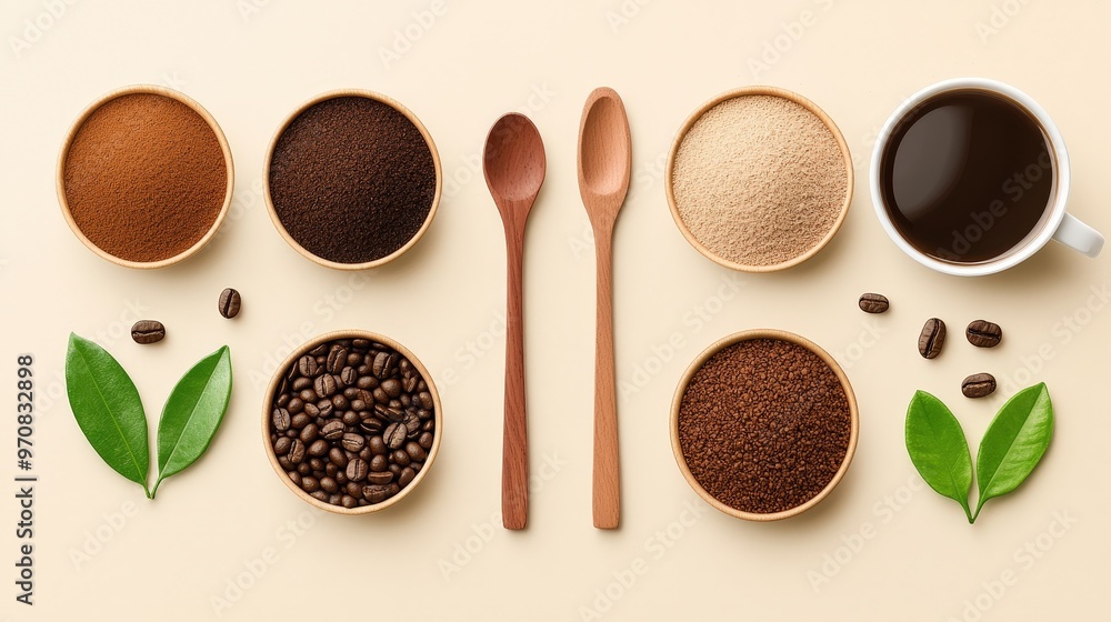 Poster flat design of different coffee grind sizes for various brewing methods