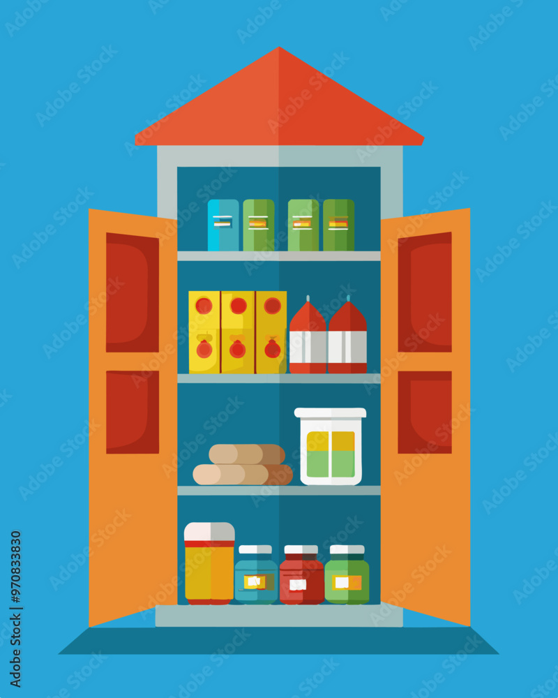 Poster a small but wellstocked pantry with only necessary food items and minimal packaging.. vector illustr