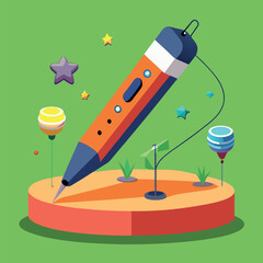 illustration of a handheld 3D pen that allows for freeform drawing in the air.