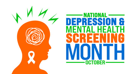 National Depression and Mental Health Screening Month background or banner design template is observed every year in October. Holiday concept. Template for card, poster, placard, template. eps 10