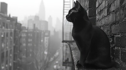 A cat navigating the fire escapes and ledges of an urban building, showing agility and curiosity