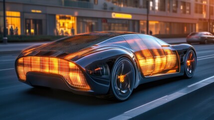 Futuristic Solar-Powered Concept Car: Stylish Efficiency in Motion