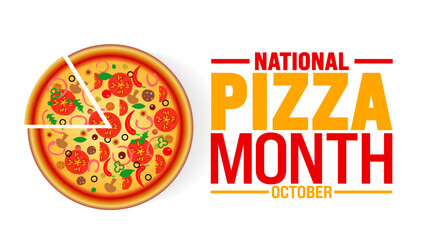 National Pizza Month background or banner design template is observed every year in October. Holiday concept. Template for card, poster, placard, template. eps 10