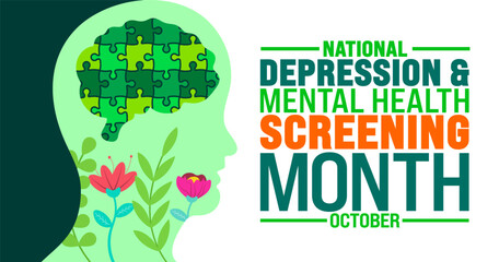 National Depression and Mental Health Screening Month background or banner design template is observed every year in October. Holiday concept. Template for card, poster, placard, template. eps 10