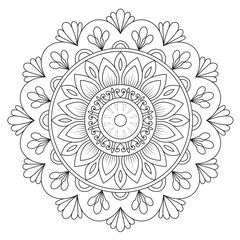 Simple circular pattern in the form of a mandala. Henna tattoo mandala. Mehndi style. Decorative pattern in oriental style. Coloring book page.