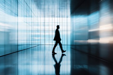 Fototapeta premium Businessman walking in modern office building corridor