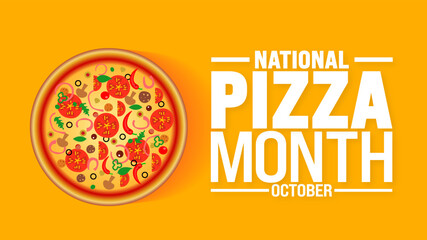 National Pizza Month background or banner design template is observed every year in October. Holiday concept. Template for card, poster, placard, template. eps 10