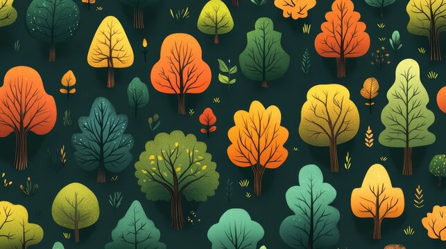 Colorful Cartoon Trees Seamless Pattern Background