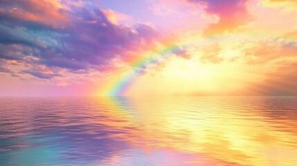 Obraz premium Rainbow Over a Tranquil Ocean at Sunset