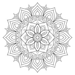 Simple circular pattern in the form of a mandala. Henna tattoo mandala. Mehndi style. Decorative pattern in oriental style. Coloring book page.