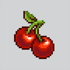 Pixel art illustration Cherry. Pixelated Cherry Fruit. Cherry Fruit pixelated for the pixel art game and icon for website and video game. old school retro.
