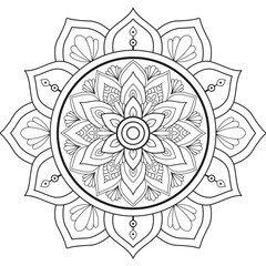 Simple circular pattern in the form of a mandala. Henna tattoo mandala. Mehndi style. Decorative pattern in oriental style. Coloring book page.