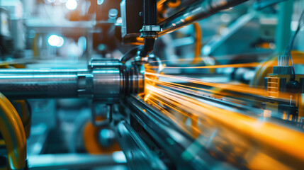 Fototapeta premium High-speed industrial machinery with glowing motion blur