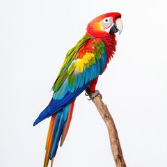 Fototapeta premium Scarlet macaw perched on branch displaying vibrant plumage