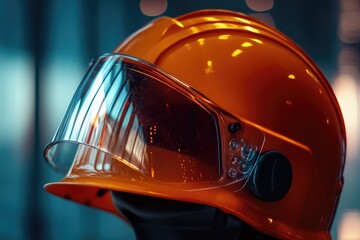 Fototapeta premium Orange Construction Helmet with Clear Visor